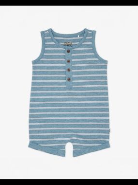 Little Sleepies Blue and White Striped Henley Romper